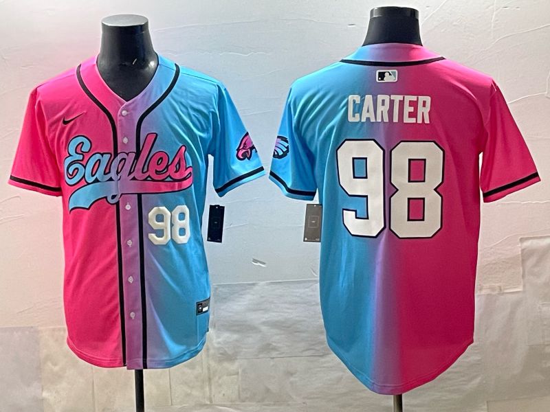 Men 2025 Philadelphia Eagles #98 Carter Blue pink Nike Limited NFL Jersey style 05